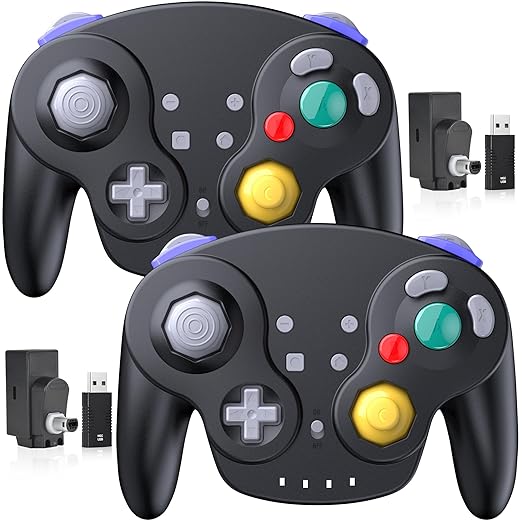 2 Pack 2.4 GHz Wireless NGC Switch 2 Online Controller, GameCube & USB Receiver, Compatible with GameCube/Switch, Windows PC iOS Mac Raspberry Pi (Rechargeable)(Plug and Play) (Vibration) Black