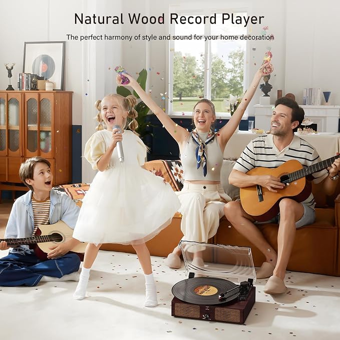 Vinyl Record Player Turntable with Built-in Bluetooth Receiver & 2 Stereo Speakers, 3 Speed 3 Size Portable Retro Record Player for Entertainment and Home Decoration