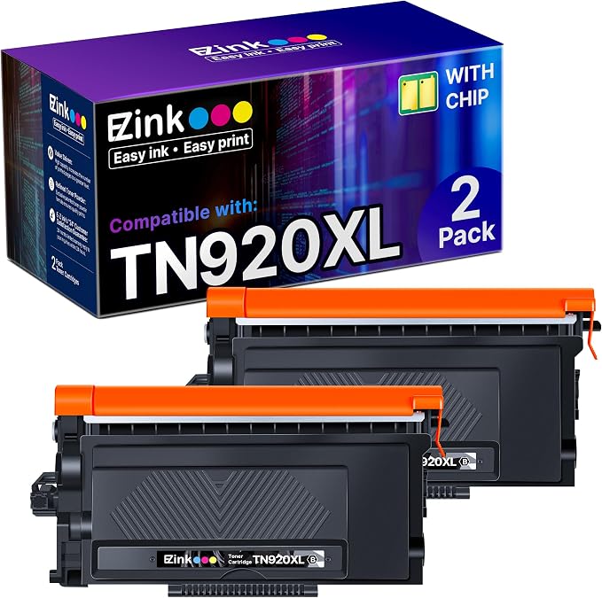 E-Z Ink TN920XL TN920 Toner Cartridge for HL-L6210DW HL-5915DW Compatible Replacement for Brother TN 920XL TN920XXL TN920UXXL TN-920 XL High Yield Use with HL-L6210DWT HL-L5210DW (2 Black, with Chip)