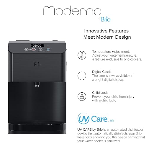 Brio Moderna Self-Cleaning Bottleless Countertop Water Cooler Dispenser - with 3-Stage Water Filter and Installation Kit, Tri Temp Dispense, and LED Night Light - UL/Energy Star Approved