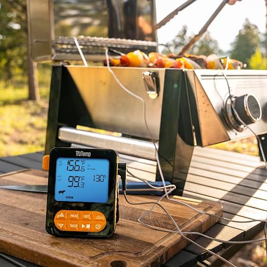 Taylor TruTemp Dual Probe Wired Programmable Meat & Food Thermometer, Digital, Monitor Two Dishes, Baking, Grilling, Roasting, User-Friendly, Backlit, Orange