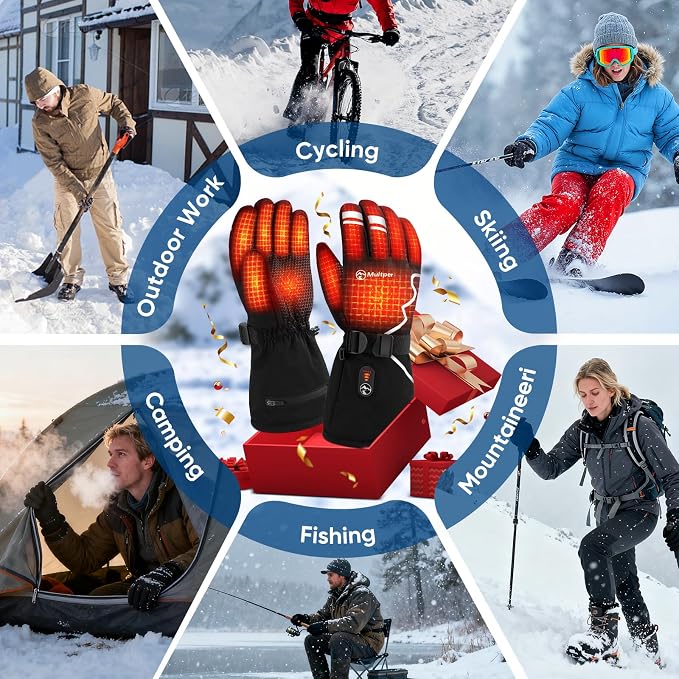 Heated Gloves for Men Women, 7.4V Rechargeable Hand Warmer Gloves with Touchscreen, Waterproof Non-Slip Electric Heated Glove for Winter Outdoor Work Motorcycling Skiing Hiking Fishing Arthritis Hands