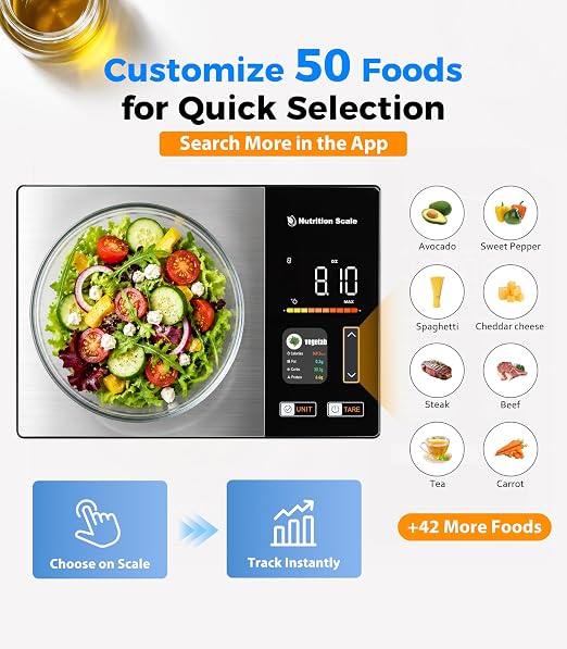 Smart Nutrition Scale - Calorie & Nutrients Tracker for Weight Loss, Fitness, Meal Prep, Free App Connected Food Scale with Barcode Scan, Food Preload & Color Display, 1g Precision, 11lb, Black