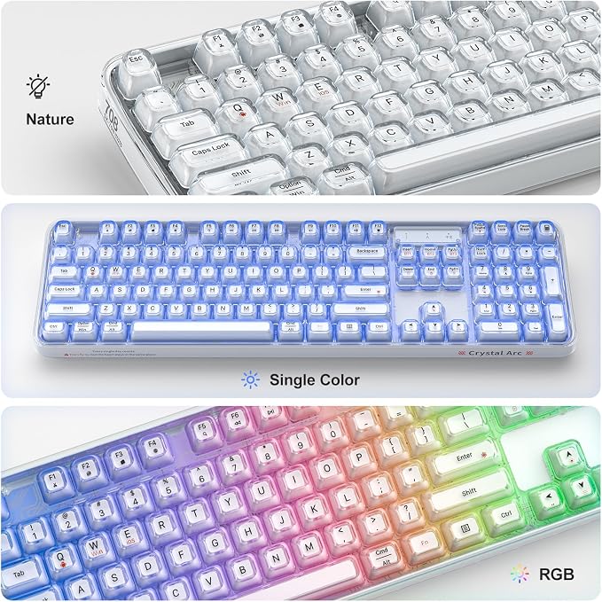 MOFII Upgraded Wireless Ergonomic Keyboard, BT/2.4Ghz Tri-Mode Ergo Keyboard with Natural Curve, RGB Backlit, Rechargeable Battery, Full-Size Keyboard for Computer/Laptop/Mac/MacBook, Pearl White