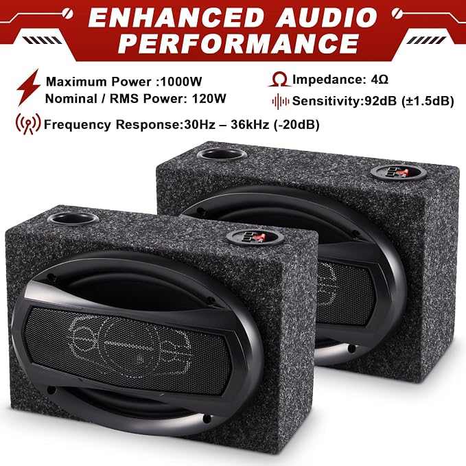 2 Pcs 2-Way Coaxial Car Audio Speakers with Speaker Box Enclosures Set 6 x 9 Inch 1000 W Max Power Constructed Car Stereo and Sound System Accessories Portable Audio Equipment for Vehicles