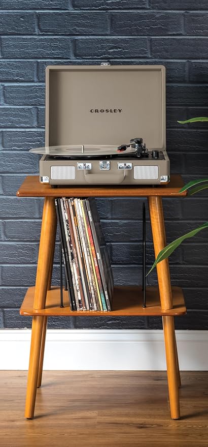 Crosley CR8005F-TE Cruiser Plus Vintage 3-Speed Bluetooth in/Out Suitcase Vinyl Record Player Turntable, Taupe