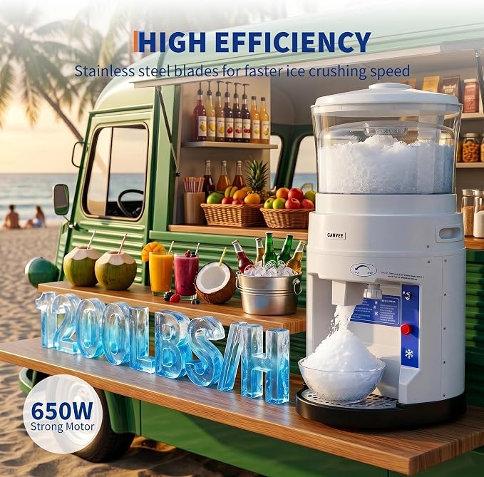 Garvee Commercial Ice Shaver Crusher 1200LBS/H, 700W Electric Snow Cone Maker, 500RPM Tabletop Ice Shaving Machine with 4.23Gal Hopper & Stainless Steel Blade for Home, Parties, Snack Bars, White