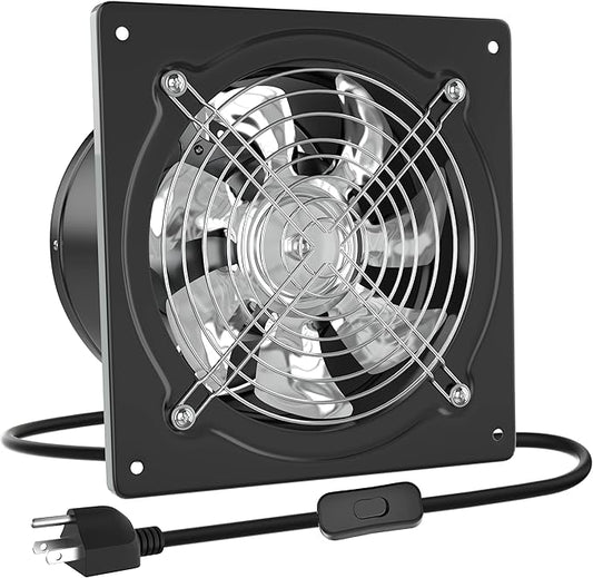 HG Power 10 Inch Metal Exhaust Fan with Switch, 988 CFM Powerful Garage Exhaust Fan with Damper, Potable Wall Mount Fan Fume Extractor Ventilation Fan for Shop, Shed, Basement, Chicken Coop, Black