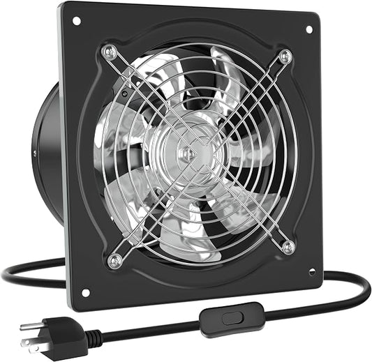 HG Power 6 Inch Exhaust Fan with Switch, Powerful Kitchen Exhaust Fan with Damper, Potable Window Exhaust Fans, Small Fume Extractor Ventilation Fan for Attic, Shop, Smoking Room, Garage