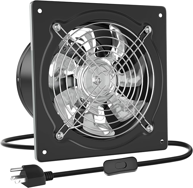 HG Power 8 Inch Exhaust Fan with Switch, Powerful Kitchen Exhaust Fan with Damper, Potable Window Exhaust Fans, Small Fume Extractor Ventilation Fan for Attic, Shop, Smoking Room, Garage