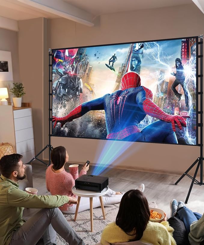 STWUI Projector Screen with Stand - 150 Inch Portable Projector Screens Outdoor Indoor Projector Screen 16:9 4K HD Outdoor Movie Screen with Carry Bag,Enjoy Home Theater Projection Screen
