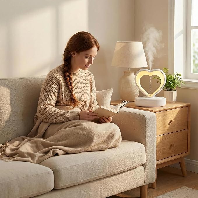 Anti-Gravity Humidifier for Bedroom & Office, 800ml Heart-Shaped Design with Floating Water Droplets, Cool Mist Humidifier for Home, Baby Room and Dry Skin Relief
