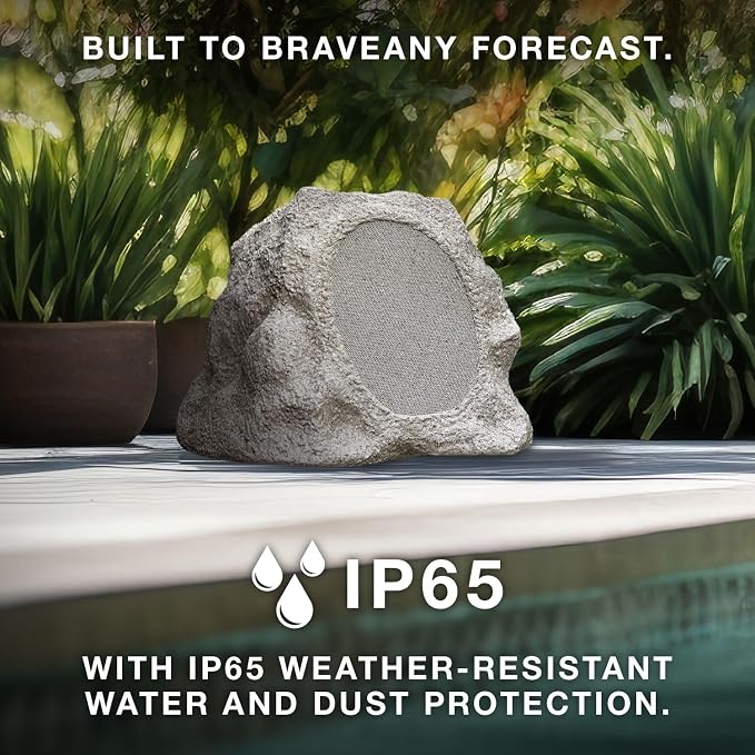Victrola Rock Speaker Connect, Stone, Wireless Outdoor with Bluetooth 5.3, 22-Hour Battery Life, with Solar Charging, Link Up to 20 Rock Speakers, IP65 Water & Dust Resistant