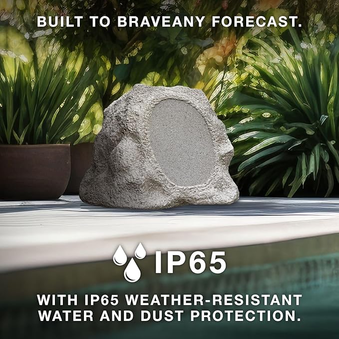 Victrola Rock Speaker Connect, Granite, Wireless Outdoor with Bluetooth 5.3, 22-Hour Battery Life, with Solar Charging, Link Up to 20 Rock Speakers, IP65 Water & Dust Resistant