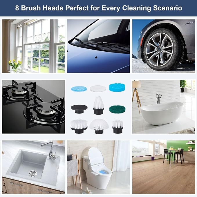 Electric Spin Scrubber with 4 Adjustable Angles & 11 Brush Heads, Effortless Cleaning for Bathroom, Tub, Tile, and Floors, Powerful, Lightweight & Cordless