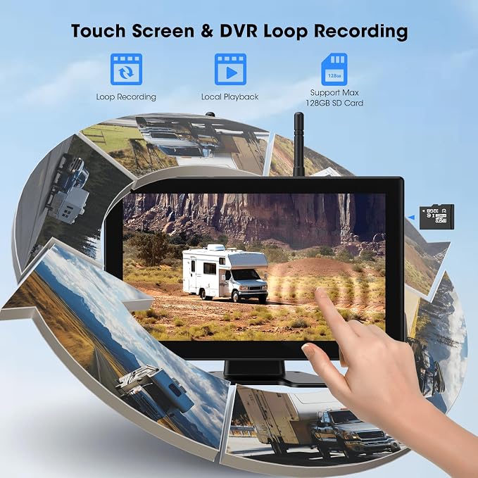 4 Magnetic Solar Wireless Backup Camera HD 1080P 10.1" 1 Min Magnetic Easy Install No Wiring 4 Split Recording Monitor 15,000mah Solar Battery for Truck,Rv,Tractor,Camper,Trailer