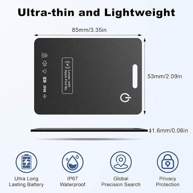 Wallet Tracker Card (iOS Only), Rechargeable Smart Card Wallet Tracker Works for Apple Find My, Thin Bluetooth Tracking Card GPS Tracker, Key Finder for Keys, Bags, Passport, Carbon Fiber