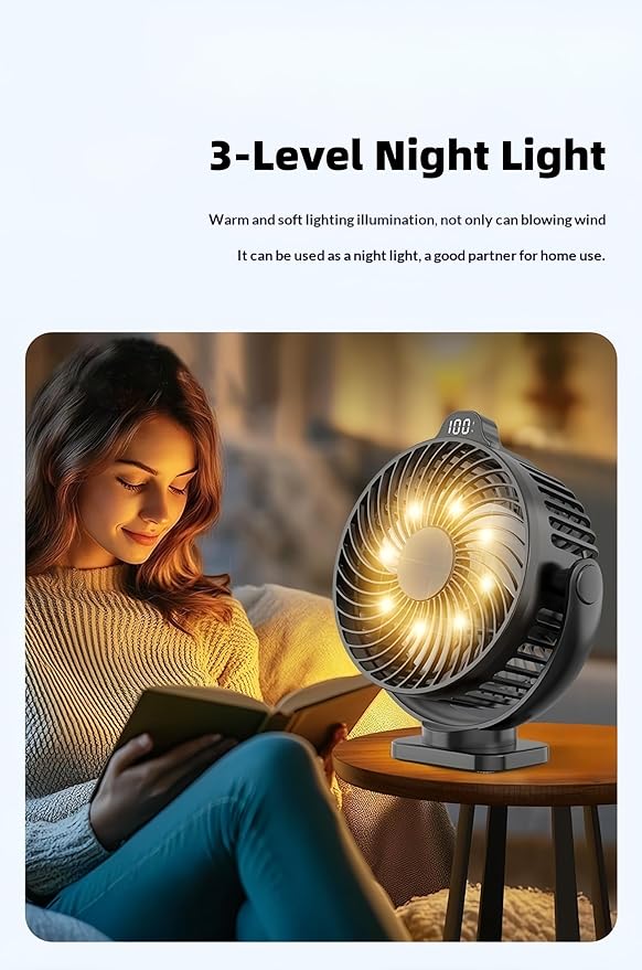 Magnetic Cruise Approved Fan with LED Display, 12000mAH Battery Operated Fan, Timer & Light, Fits for Cruise Ship Cabin, Sleeping, Camping, Travel & Cruise Essentials 2026