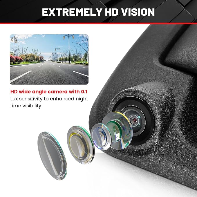 RED WOLF Tailgate Handle W/Reverse Backup Camera Replacement for 2004-2014 Ford F150, 2008-2016 F-250/F-350/F450/F550 Pickup Rear View Parking Camera RCA Connector Wide Angle Optional Guideline