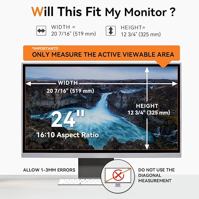 Mamol 24 Inch Computer Privacy Screen Filter for 16:10 Widescreen Monitor, Anti Glare & Blue Light Filter, Removable Anti-Scratch Screen Protector Film 24 in