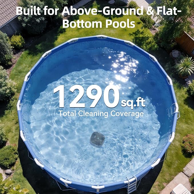 X2 Robotic Pool Vacuum, Cordless Pool Cleaner with 200-Min Runtime, Auto-Parking, 3.3h Fast Charging, for Above-Ground & Flat-Bottom Inground Pools up to 1290 sq.ft, Blue