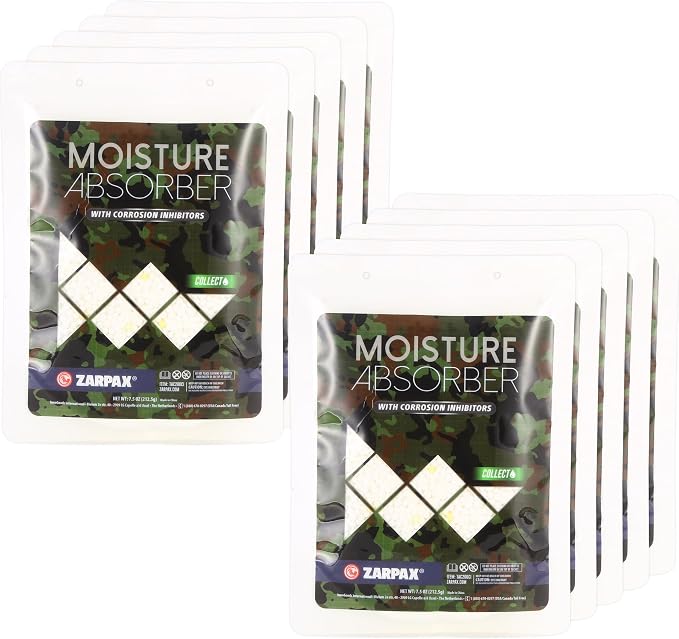 Zarpax Moisture Absorbers for Gun Safe 7.5 oz/212g - Dehumidifier Prevents Corrosion - Protects Gear - Desiccant Removes Excess Moisture - Set of 10