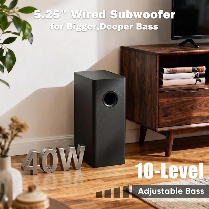 RIOWOIS Sound Bar for Smart TV,3.1ch Soundbar with Wired Subwoofer,100W Deep Bass, TV-ARC/Optical/AUX/Bluetooth 5.3 Connect, Surround Sound System for TV PC/Gaming/Projectors