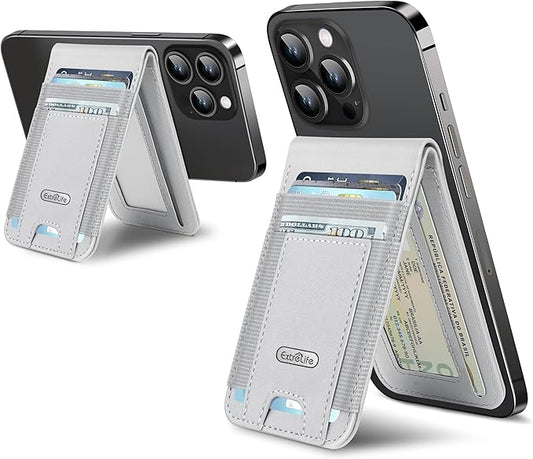 For Magsafe Wallet Stand, Strongest Magnetic Wallet for iPhone 17/16/15/14/13/12 Series, Magnetic Card Holder with 4 Card Slots, ID Window,10 Cards Holder, Vegan Leather, RFID Blocking, Gray