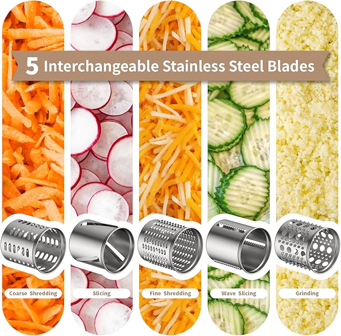 Stainless Steel Slicer Shredder Attachment for KitchenAid Stand Mixer, Cheese Grater Attachment for KitchenAid with 5 Blades, Dishwasher Safe