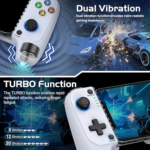 Mobile Game Controllers for iPhone/Android, Hall Effect Phone Controllers Support Phone Case,Game Controllers for Xbox,for PlayStation,Cloud/Steam Gaming (White)