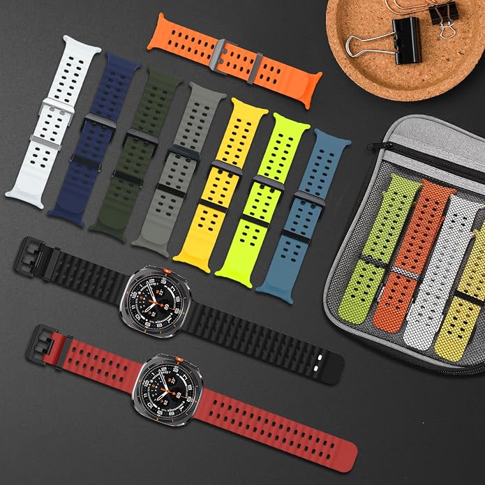 Sport Bands with Storage Case Compatible for Samsung Galaxy Watch Ultra 47mm,No Gap Breathable Wristband Waterproof Replacement Soft Silicone Strap for Men Women