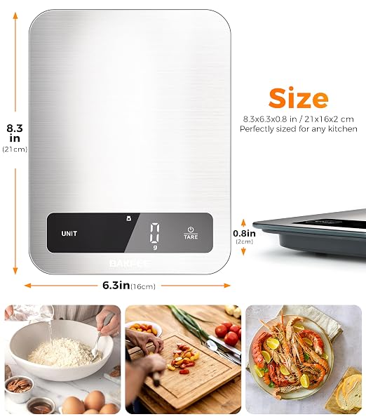 100% Waterproof Food Scale, IP67 Digital Kitchen Scale, Rechargeable (USB-C), 0.1oz/1g Precision, 22lb Capacity, Stainless Steel & Tempered Glass, for Cooking, Making Sourdough Bread, Grey