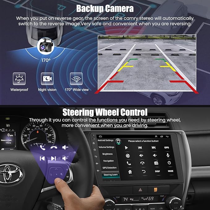 (8Core + 64GB) 10.2 Inch QLED Touch Screen Car Radio for Toyota Camry 2015 2016 2017 with Carplay and Android Auto,Android 13 Camry Stereo Support Bluetooth,WiFi,GPS,FM Radio,Backup Camera & SWC