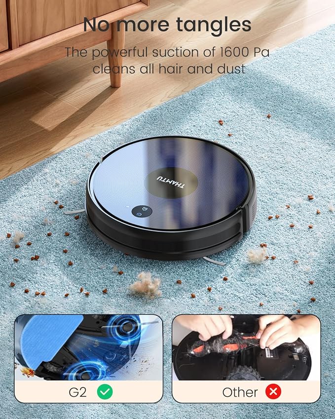 Robot Vacuum and Mop Combo, 100Min Runtime, APP&Voice Control, Ultra-Thin, Tangle-Free, Self-Charging Robotic Vacuum Cleaner, Good for Pet Hair, Hard Floor and Medium-Pile Carpet