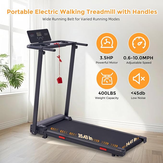 Walking Pad Treadmill with Incline and Handle Bar, 3.0HP Electric Under Desk Treadmill for Home Small Space, 0.6-7.6MPH Portable Mini Exercise Treadmills, 350LBS Capacity