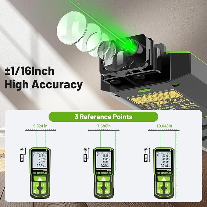 395FT Bluetooth Green Laser Measuring Tool with Angle Sensor, Huepar 1/16in Accuracy Laser Distance Measurement Tool, Digital Laser Room Measuring Device, Laser Distance Meters