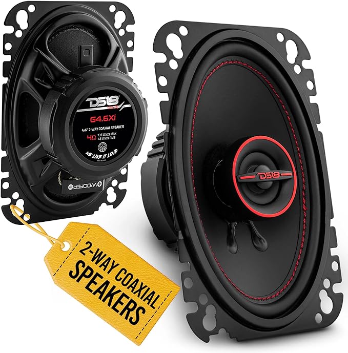 DS18 GEN-X4.6 Coaxial Speaker - 4x6, 2-Way, 135W Max, 45W RMS, Black Paper Cone, Mylar Dome Tweeter, 4 Ohms - Clarity Unparalled by Other Speakers in Their Class (2 Speakers)