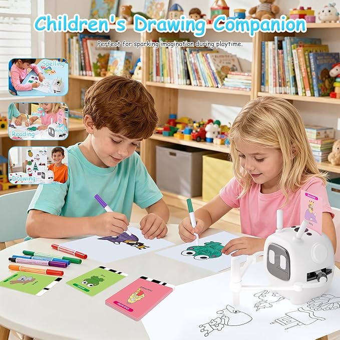Drawing Robot for Kids: Interactive Educational Toy - Auto Drawing Machine with 192 Cards & 10 Pens - Montessori Learning Gifts for 3-8 Year Old Boys Girls