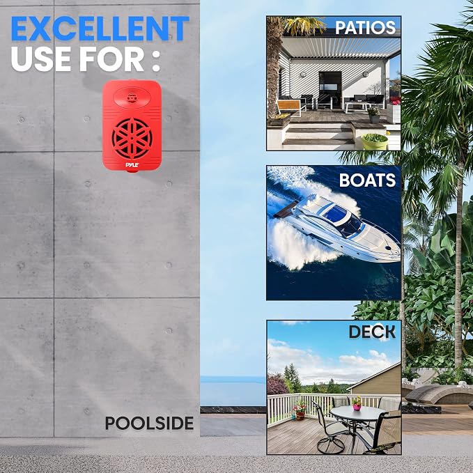 PyleUsa Bluetooth Indoor Outdoor Speakers Pair, 500 Watt Dual Waterproof 5.25” 2-Way Full Range Speaker System w/ 1/2” High Compliance Polymer Tweeter-Home,Boat,Marine, Deck,Patio, Poolside PDWRBT56RD