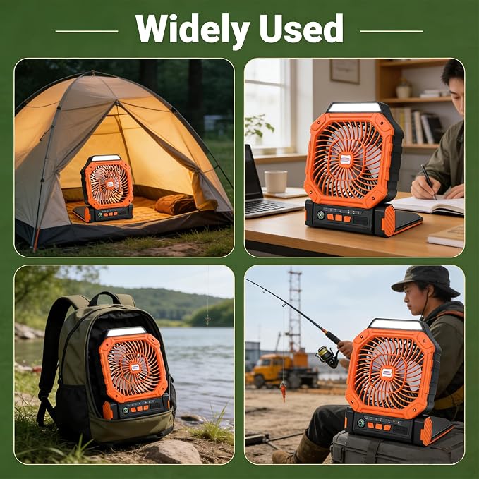 Solar Fan, Solar Powered Fan, Solar Fans For Outside ,Camping Fan, With 2 Charging Modes, 4-Speed Wind & 3-Gen Led Light, Portable Rechargeable Ventilador Recargable For Outdoor Travel & Home(Orange)