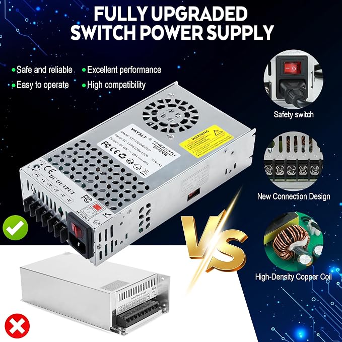 VAYALT DC 60V 10A 600W Switching Power Supply, 110V/220V AC to DC Converter, Universal Regulated Switching, 60V Power Supply for CCTV Camera System, 3D Printer, LED Strip, Computer Project