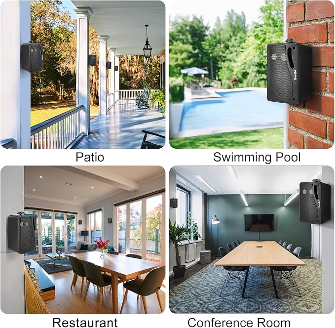 Herdio 3.5 Inch Passive Outdoor Speakers Wired Waterproof Wall Mount Speakers with 400W Superior Sound, All-Weather Durability, for Home Patio Garden Marine Boat Garage Indoor,4-Pack Balck