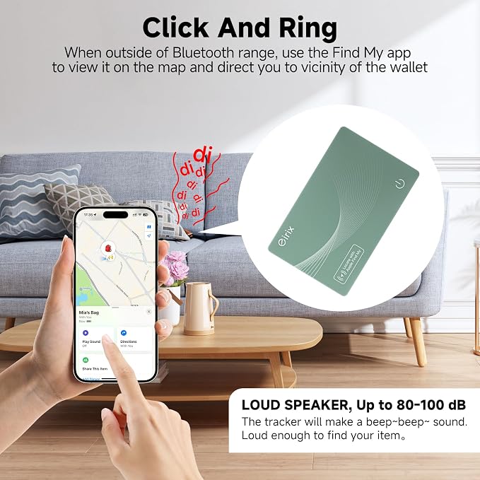 2026 [Apple MFi Certified] (iOS Only) Wallet Tracker Card, Rechargeable Thin Finder, Works with Apple Find My (iOS Only), Item Locator for Luggage Tags, Passports, Phone (Green, 1 Pack)