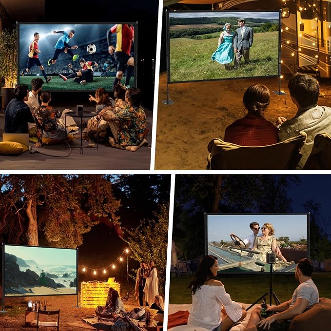 STWUI Outdoor Projector Screen with Stand - 120 Inch Portable Projector Screen Indoor and Outdoor Projector Screens 16:9 4K HD Wrinkle Free Lightweight Movie Screen with Carry Bag,Enioy Movie Nights