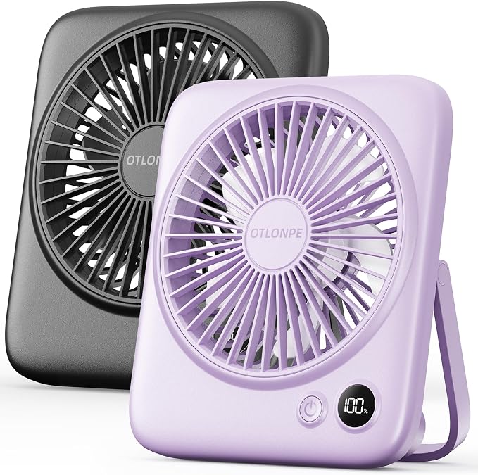 Otlonpe 2 Pack Portable Desk Fan 6.5 Inch, 4000mAh Rechargeable Battery Operated & USB Powered, 23Hrs Cordless Small Personal Travel Fan 4-Speed Quiet for Office Home Sleeping, Led Display, Foldable