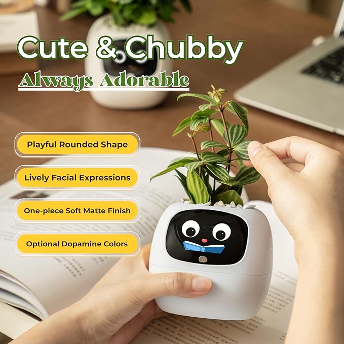 PLANTSIO Ivy AI Smart Planter Intelligent Flower Pot for Home Decoration Plants Companion Neat Desk Setup Gift Pet Planter Robot Guidance on Plant Care with Emojis (Ivory)