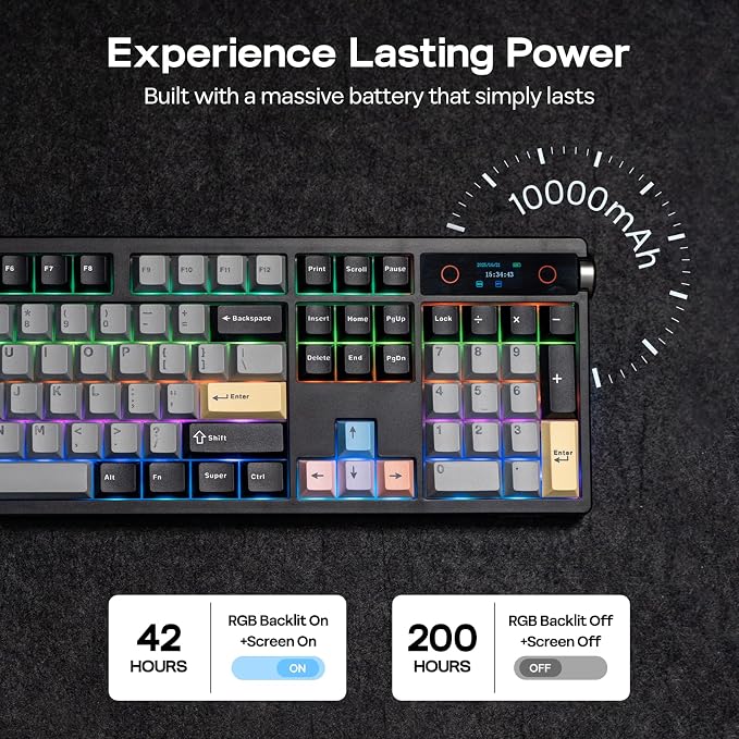 EPOMAKER TH108 PRO Full Size Mechanical Keyboard with Screen & Knob, Wireless Gaming Keyboard with 10000mAh, Creamy Gasket, Hot Swap, Custom Driver, RGB Backlight (Black, Creamy Jade)