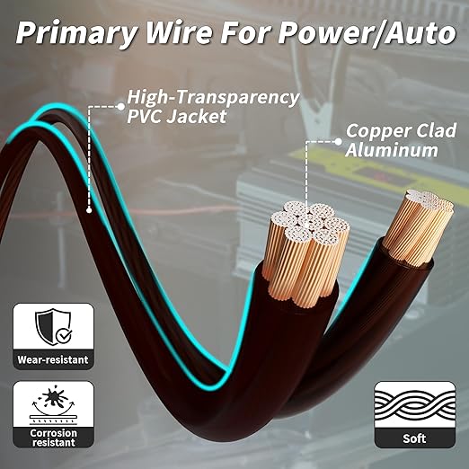 10 Gauge Wire 25FT Black Copper Clad Aluminum CCA Battery Cable, Primary Power/Ground Cable for Car Audio Speaker, RV Trailer, Amp, Inverter RV Truck, Marine, Solar Equipment, Translucent Jacket