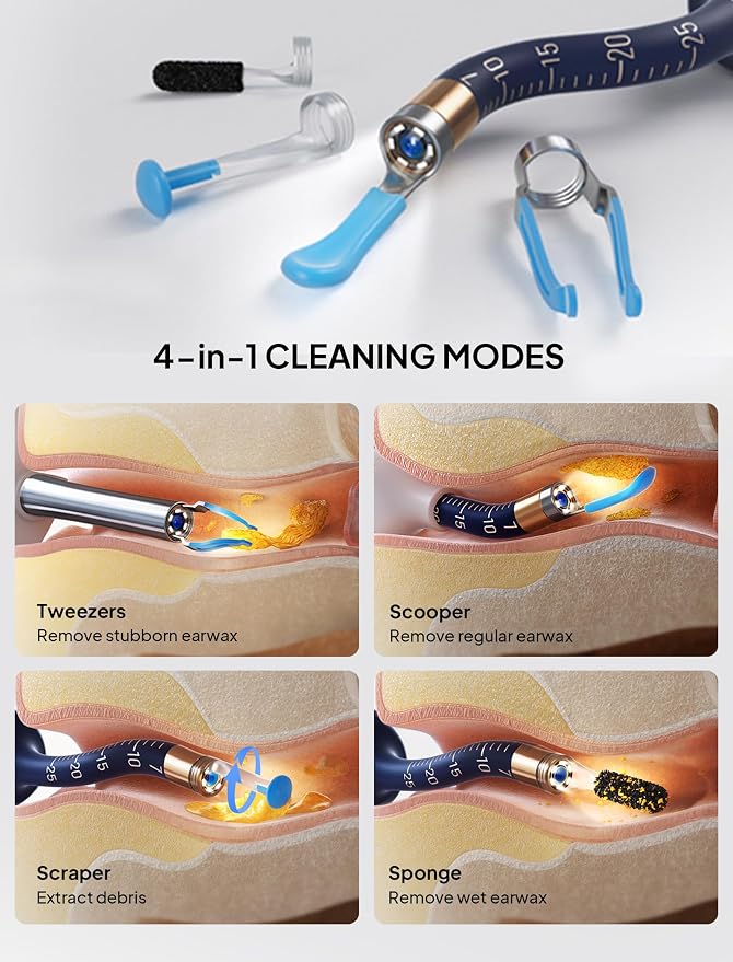 Ear Wax Removal Tool Camera, Visible Ear Cleaner Earwax Remover Kit with Tweezers, Flexible Ear Scope Otoscope with Light, Portable Cleaning Kit Earpick for Adults & Kids