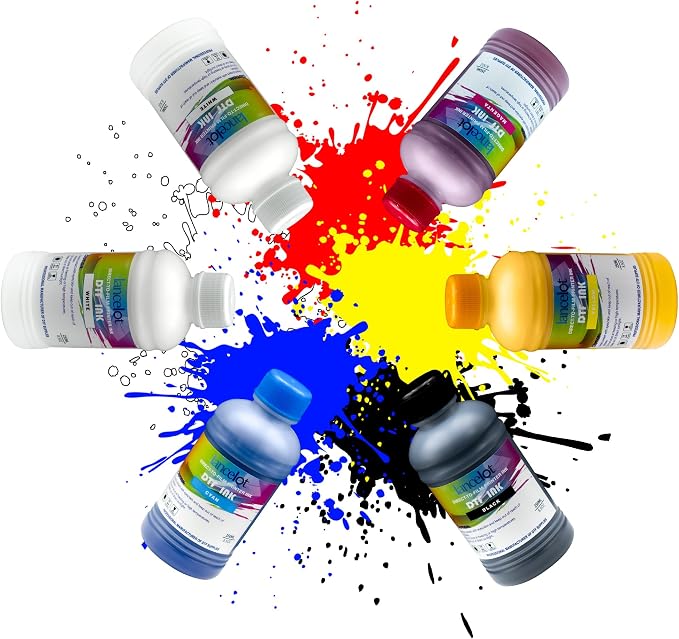Lancelot DTF Ink 250ml×6 (CMYK+2W) - Vibrant Durable Anti-Clog PET Film Transfer Ink, Compatible with Pro Printers Featuring ET-8550/XP-15000/L1800/L805/R1390/R2400 Printheads.